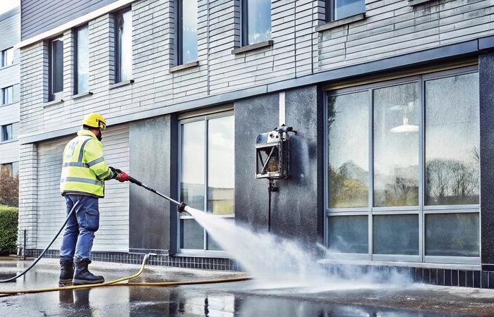 technician-using-pressure-washer-clean-building-exterior